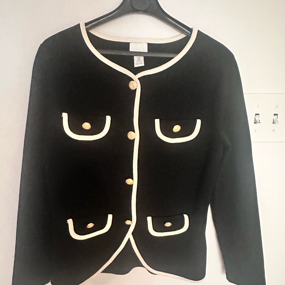 H&M Black Cardigan with Cream Accents